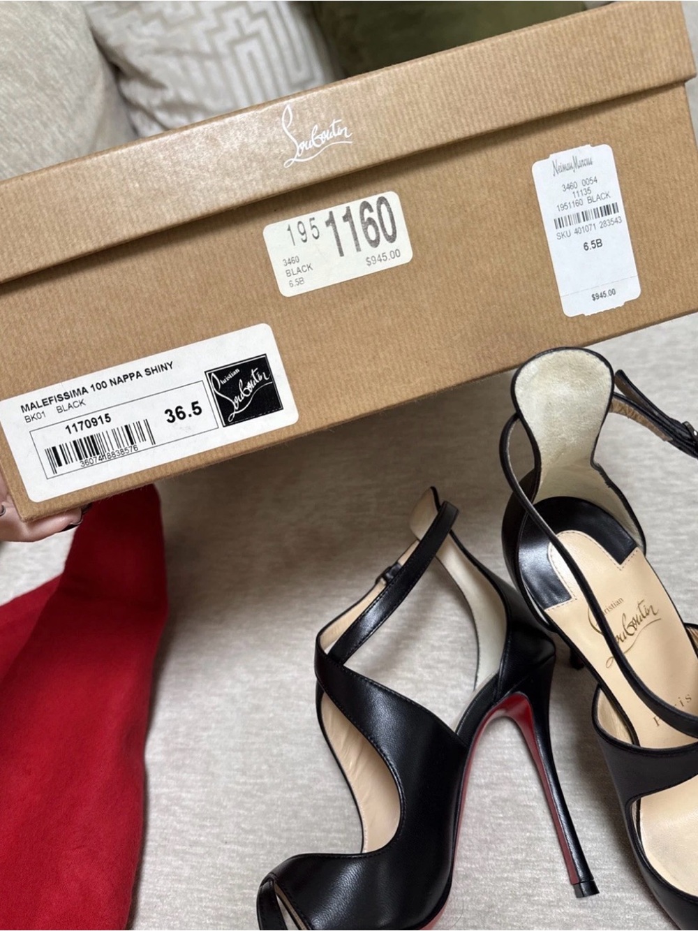 Christian Louboutin Malefissima 100 Nappa Leather Heels Black Size 36.5 - Picture 4 of 9
